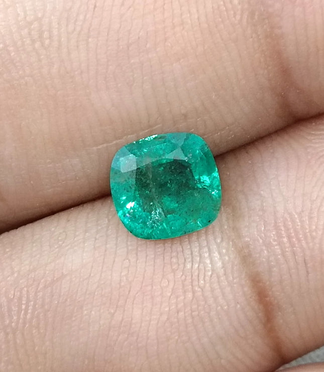 Natural Emerald 1.36ct Medium Neon Green SGL Certified Zambian Cushion cut Minor Oiled Gemstone