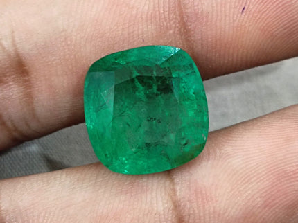 Natural Emerald 14.42ct Certified Medium Deep Bright Green Cushion Cut Gemstone