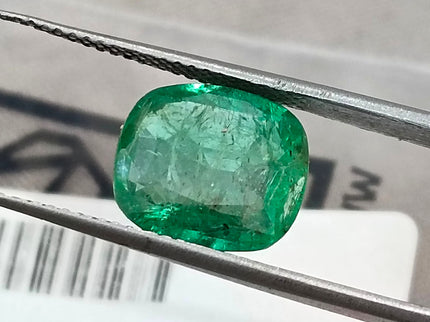 3.61ct Swat Emerald, Certified Natural Medium Deep Green Cushion Cut Gemstone