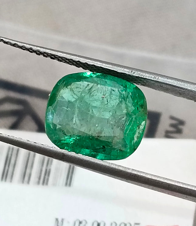 3.61ct Swat Emerald, Certified Natural Medium Deep Green Cushion Cut Gemstone