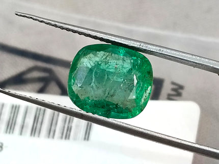 3.61ct Swat Emerald, Certified Natural Medium Deep Green Cushion Cut Gemstone