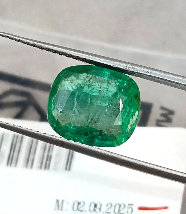 3.61ct Swat Emerald, Certified Natural Medium Deep Green Cushion Cut Gemstone