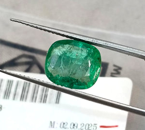 3.61ct Swat Emerald, Certified Natural Medium Deep Green Cushion Cut Gemstone