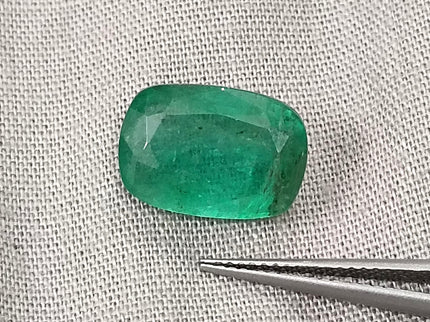 4.87ct Zambian Emerald, Deep Green Cushion Cut Loose Gemstone
