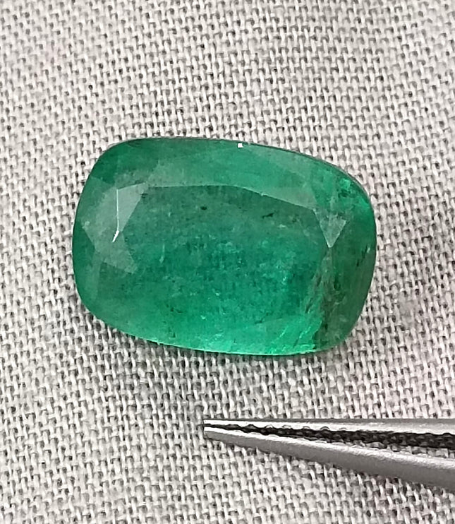 4.87ct Zambian Emerald, Deep Green Cushion Cut Loose Gemstone