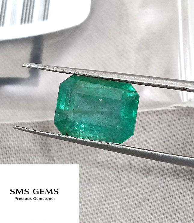 2.93ct Zambian Emerald, Natural Certified Medium bluish Green Octagon Cut Gemstone