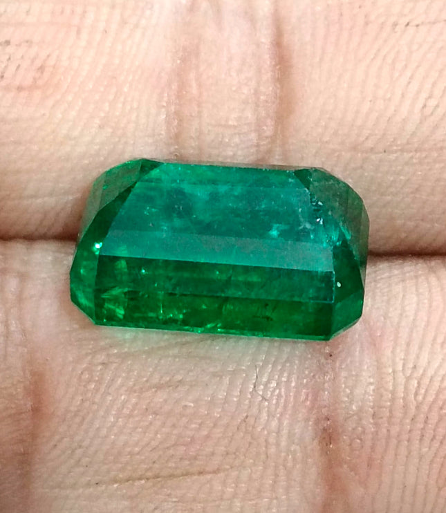 Huge Emerald Natural 11.10ct Certified Zambian Vivid Deep Green Octagon Cut Gemstone