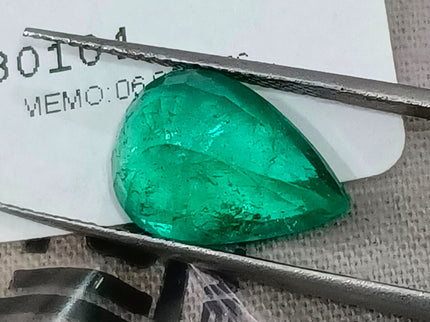 3.96ct Colombian Color Emerald Natural GSI Certified Medium Green Pear Cut Gemstone