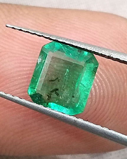 GSI Certified 1.51ct Medium Green Emerald Cut Natural Zambian Emerald Minor Oiled Loose Gemstone