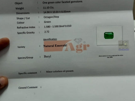 Huge Emerald Natural 11.10ct Certified Zambian Vivid Deep Green Octagon Cut Gemstone