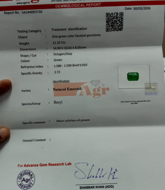 Huge Emerald Natural 11.10ct Certified Zambian Vivid Deep Green Octagon Cut Gemstone