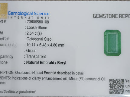 Zambian Emerald 2.54ct Certified Medium Green Emerald Cut Loose Gemstone