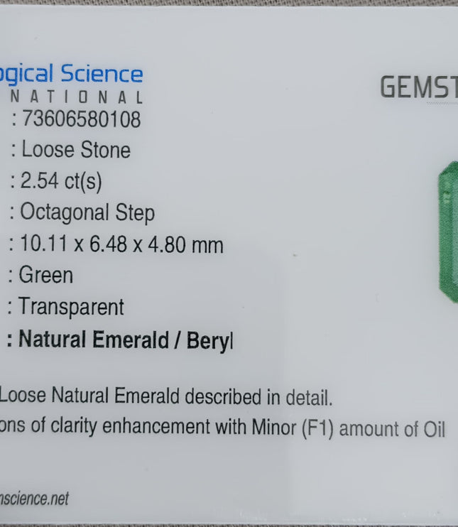 Zambian Emerald 2.54ct Certified Medium Green Emerald Cut Loose Gemstone