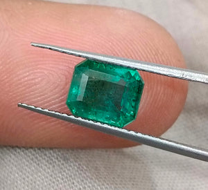 Zambian Emerald 1.80ct Certified Natural Medium Deep Green Octagon Cut Gemstone