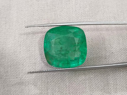 Natural Emerald 14.42ct Certified Medium Deep Bright Green Cushion Cut Gemstone