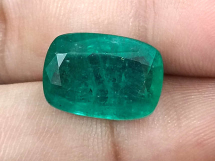 Natural Emerald 9.75ct Zambian GSI Certified Medium Deep Green Cushion Cut Loose Gemstone