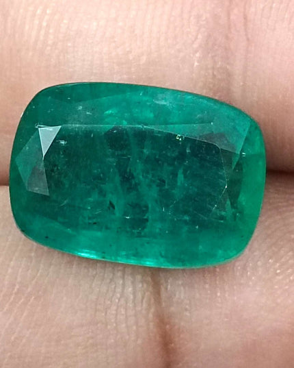 Big 9.75ct Zambian Emerald, Cushion cut Medium Deep Green Loose Gemstone.