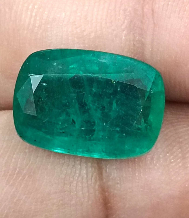 Zambian Emerald 9.75ct Natural Medium Deep Green Cushion Cut Loose Gemstone