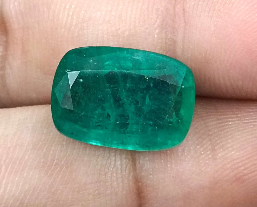 Natural Emerald 9.75ct Zambian GSI Certified Medium Deep Green Cushion Cut Loose Gemstone