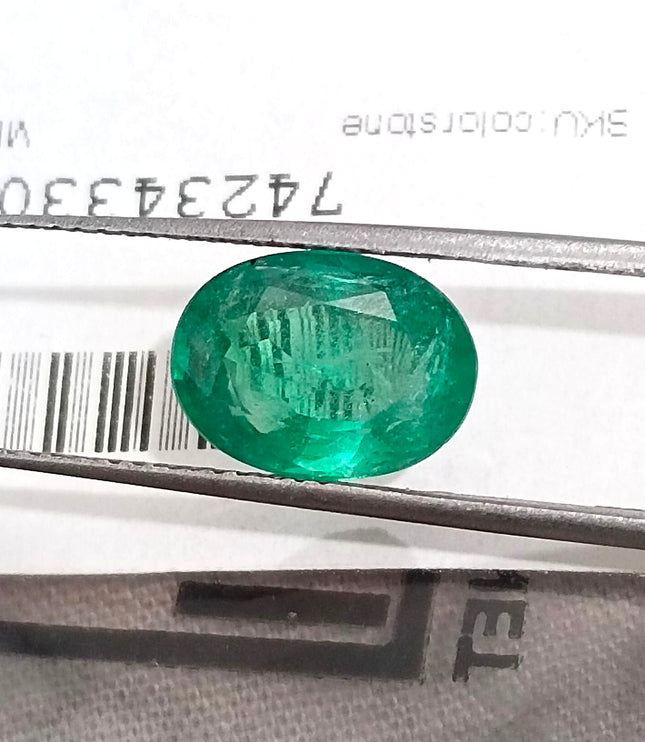 2.68ct Natural Emerald GSI Certified Medium Green Oval Cut Stone