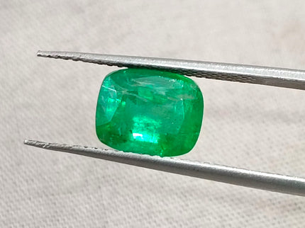 Panjshir Emerald 2.07ct Vivid Medium Deep Green Certified Natural Cushion Cut Loose Gemstone