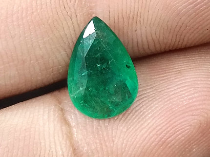 3.25ct Zambian Emerald, Certified Natural Velvet Green Pear Cut Loose Stone