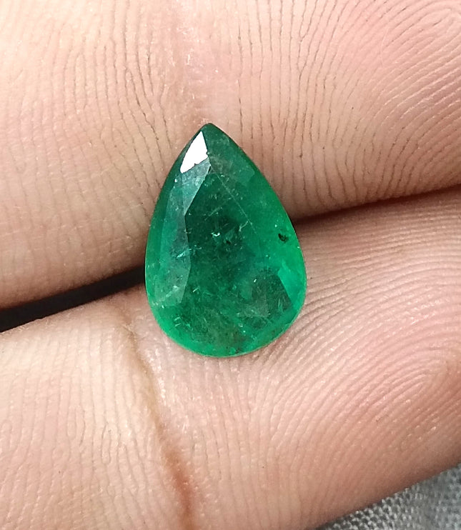 3.25ct Zambian Emerald, Certified Natural Velvet Green Pear Cut Loose Stone