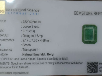 Zambian Emerald 2.76ct Certified Natural Deep Green Loose Gemstone