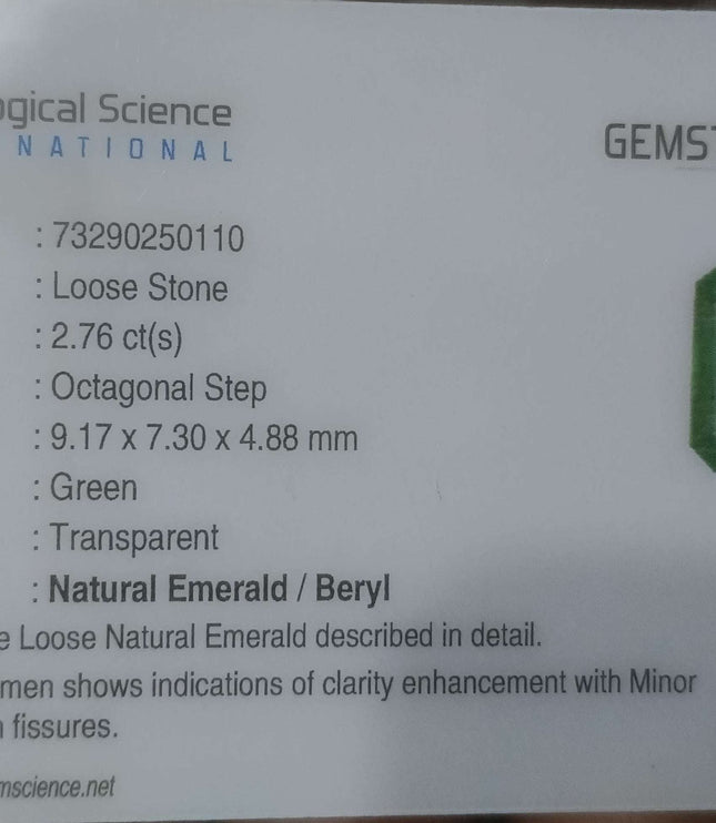 Zambian Emerald 2.76ct Certified Natural Deep Green Loose Gemstone