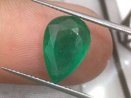 3.25ct Zambian Emerald, Certified Natural Velvet Green Pear Cut Loose Stone