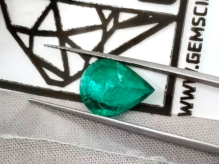 2.98ct Natural Emerald Medium Deep Green GSI Certified Pear Cut Loose Gemstone
