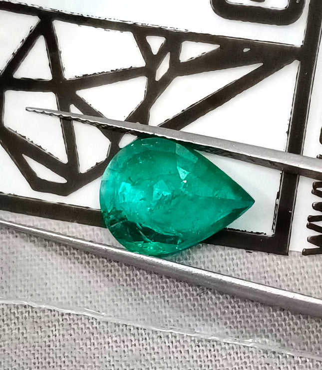 2.98ct Natural Emerald Medium Deep Green GSI Certified Pear Cut Loose Gemstone