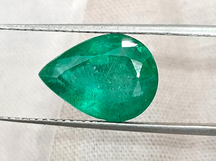 4.27ct Natural Emerald GSI Certified Zambian Deep Pure Green Pear Cut Loose Gemstone
