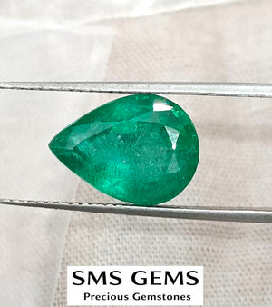 4.27ct Natural Emerald GSI Certified Zambian Deep Pure Green Pear Cut Loose Gemstone