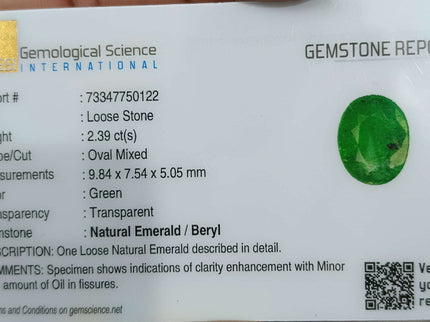 Swat Emerald 2.39ct Certified Natural Medium Green Loose Gemstone