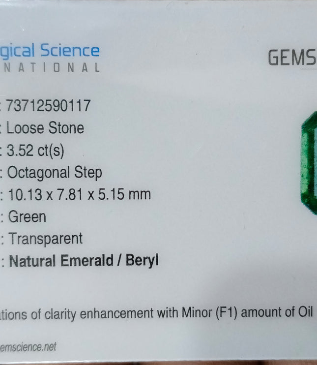 Zambian Emerald 3.52ct Certified Natural Bright Metal Green Octagon Cut Gemstone