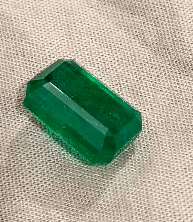 Huge Emerald Natural 11.10ct Certified Zambian Vivid Deep Green Octagon Cut Gemstone