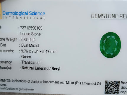 Zambian Emerald 2.67ct Certified Natural Deep Vivid Green Oval Cut Loose Gemstone