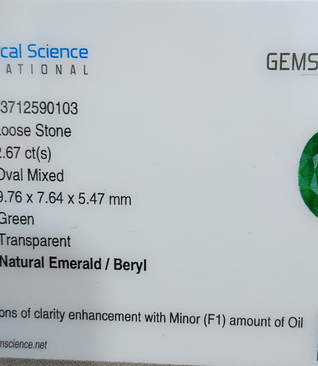 Zambian Emerald 2.67ct Certified Natural Deep Vivid Green Oval Cut Loose Gemstone