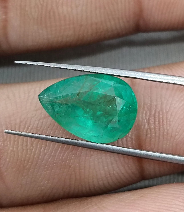4.78ct Natural Colombian Emerald Medium Green Pear Cut Loose Gemstone