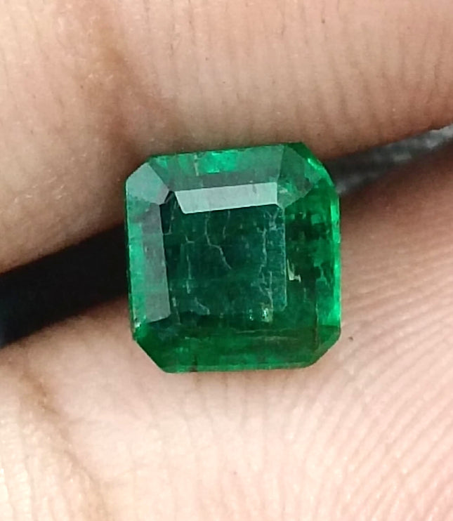 Natural Zambian Emerald 1.25ct Certified Deep Vivid Green Octagon Cut Loose Gemstone