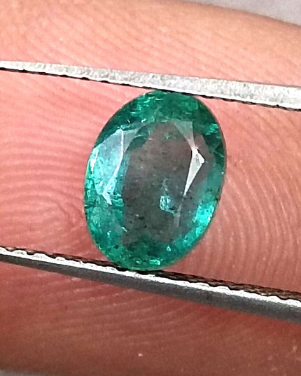 1.26ct Intense green Zambian emerald oval cut minor oiled loose gemstone.