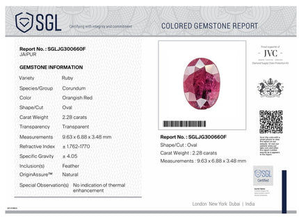 2.28ct Natural Untreated Ruby Pomegranade Red SGL Certified Oval Loose Gemstone