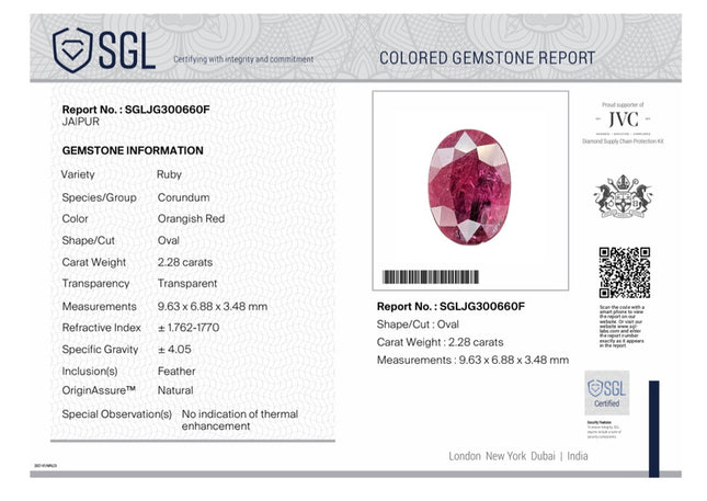 2.28ct Natural Untreated Ruby Pomegranade Red SGL Certified Oval Loose Gemstone