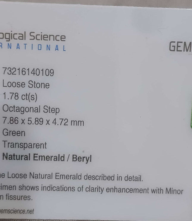 Swat Emerald 1.78ct Certified Natural Vivid Golden Green Gemstone