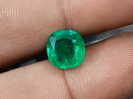 Zambian Emerald 3.28ct Natural Certified Spring Green Cushion Cut Loose Gemstone