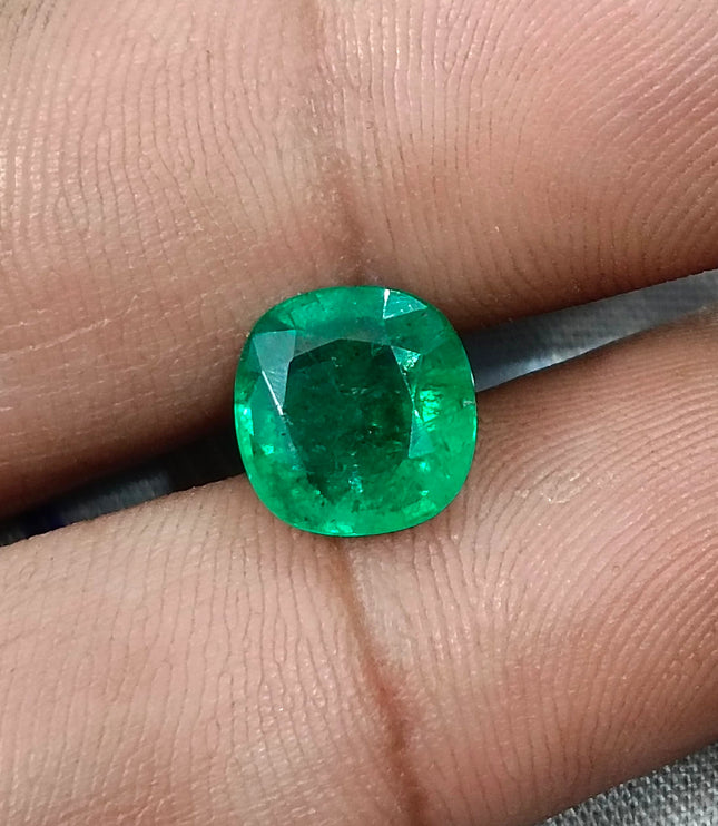 Zambian Emerald 3.28ct Natural Certified Spring Green Cushion Cut Loose Gemstone