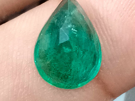 4.27ct Natural Emerald GSI Certified Zambian Deep Pure Green Pear Cut Loose Gemstone