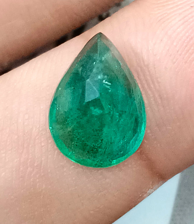 4.27ct Natural Emerald GSI Certified Zambian Deep Pure Green Pear Cut Loose Gemstone