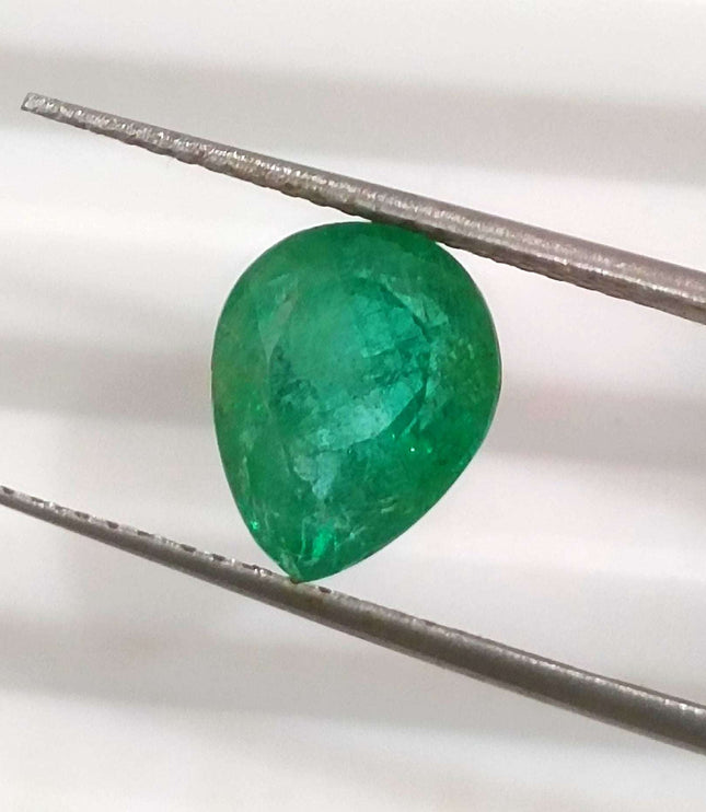 Natural Zambian Emerald 2.14ct Vivid Green Pear Cut Gemstone.